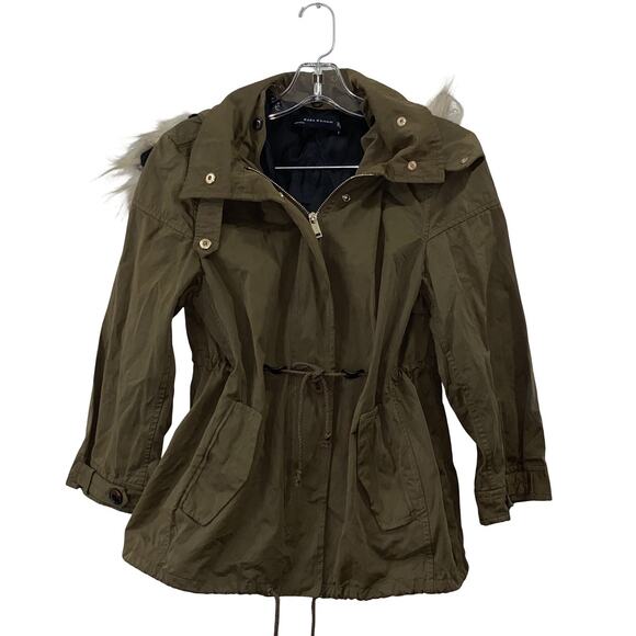 ZARA WOMAN Faux fur hooded Parka Jacket short olive green Size S - Picture 1 of 7